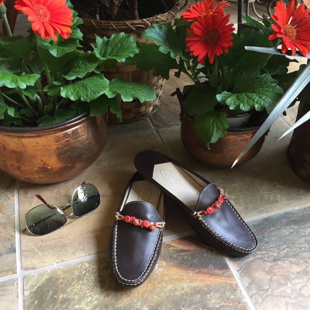 Talbot's Brown Leather Beaded Mule/Slide (NEW)